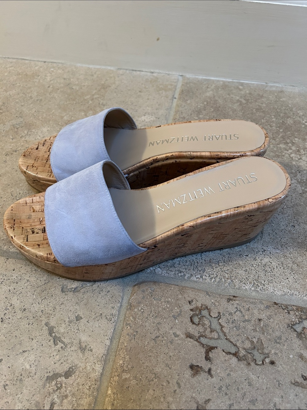 Stuart Weitzman Light Blue Suede Summer Wedge in Cloud
